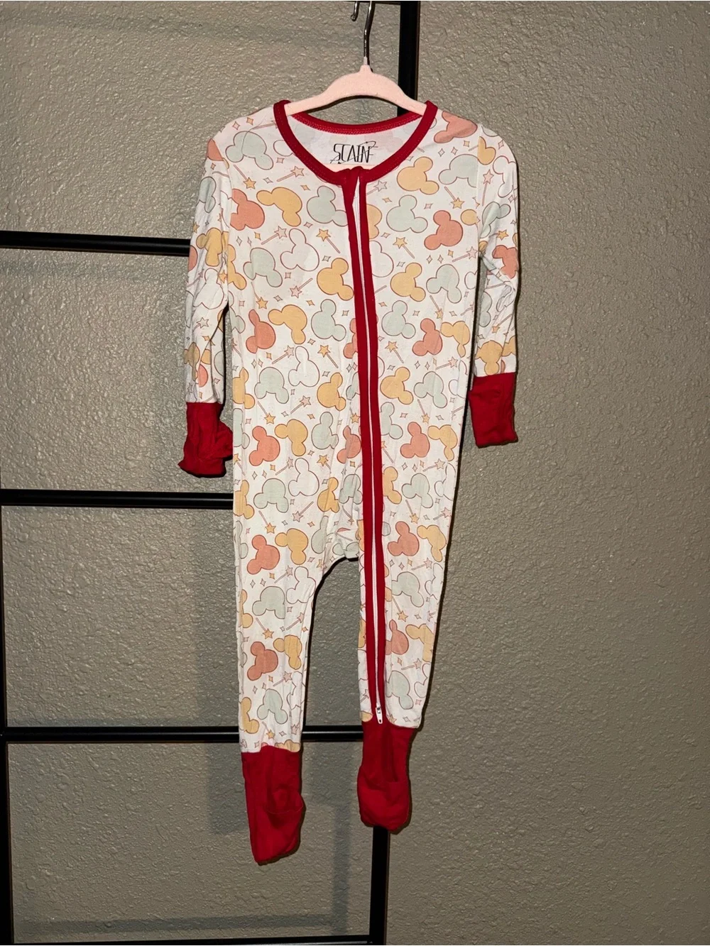 Scain Bamboo Red-Trim Kids One-Piece Footed Pajamas - Multi Mickey Print
